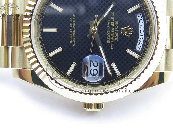 Black 40mm YG 228239 904 Version YG Bracelet Dial Markers BP A2836 Stick New Day-Date Dial on President 0420